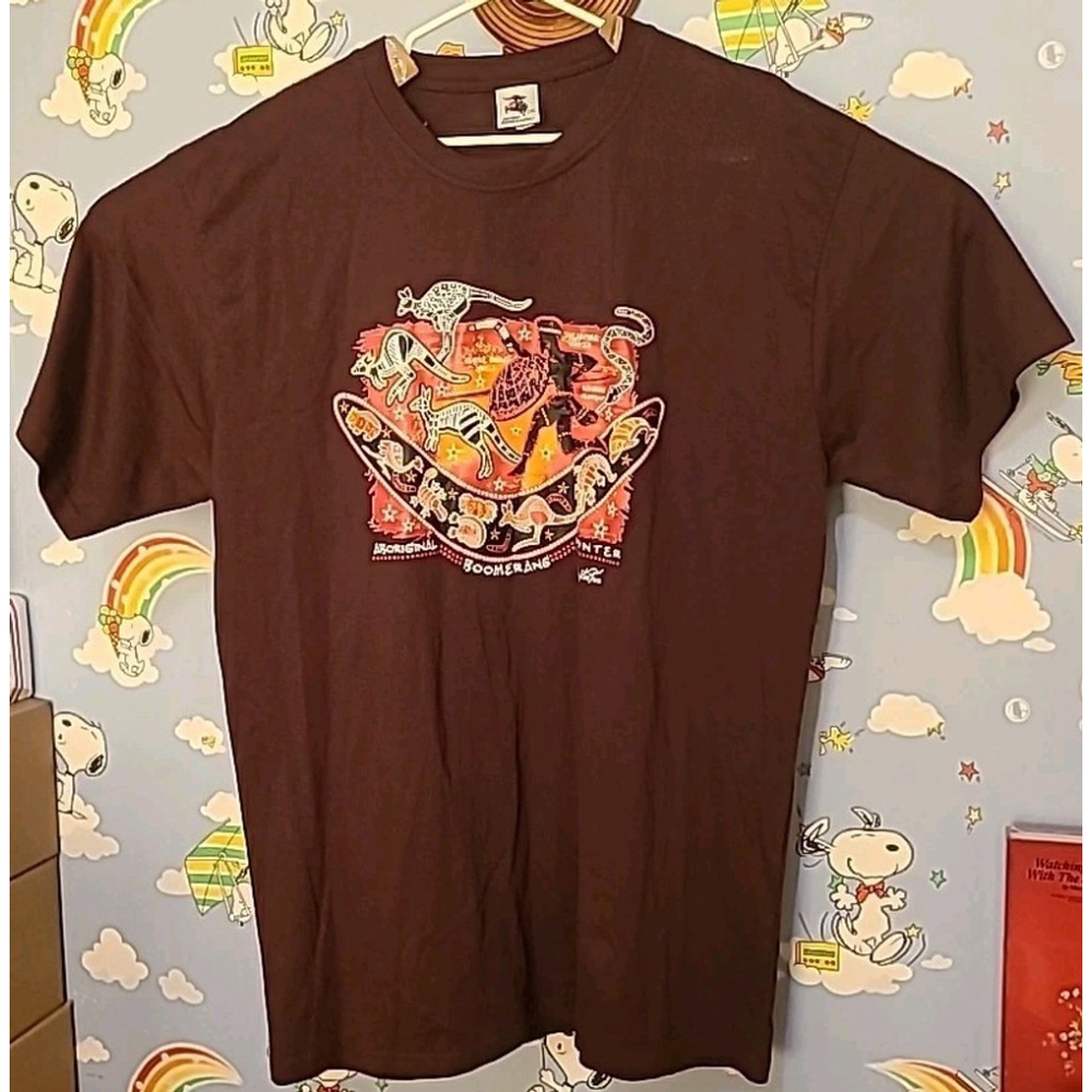 Joey Roo Aboriginal Boomerang Hunter Size 2XL Shirt Brown Designed In Australia